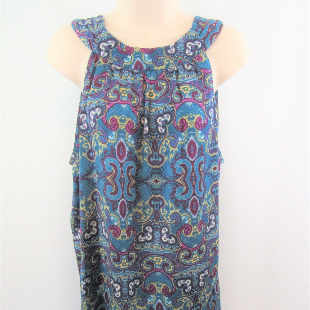 EUC APT 9 Teal Purple Multi Print Sleeveless Top L